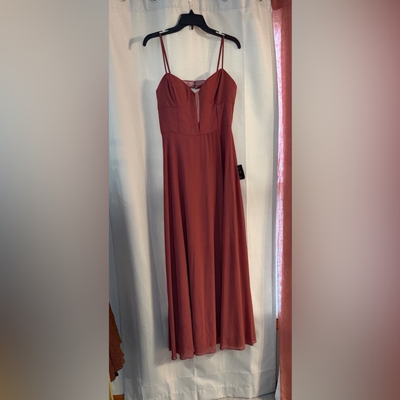 NWT Lulus Stunning Grace Dusty Rose Back Cut Out Front Slit Maxi Dress Large - Picture 16 of 16